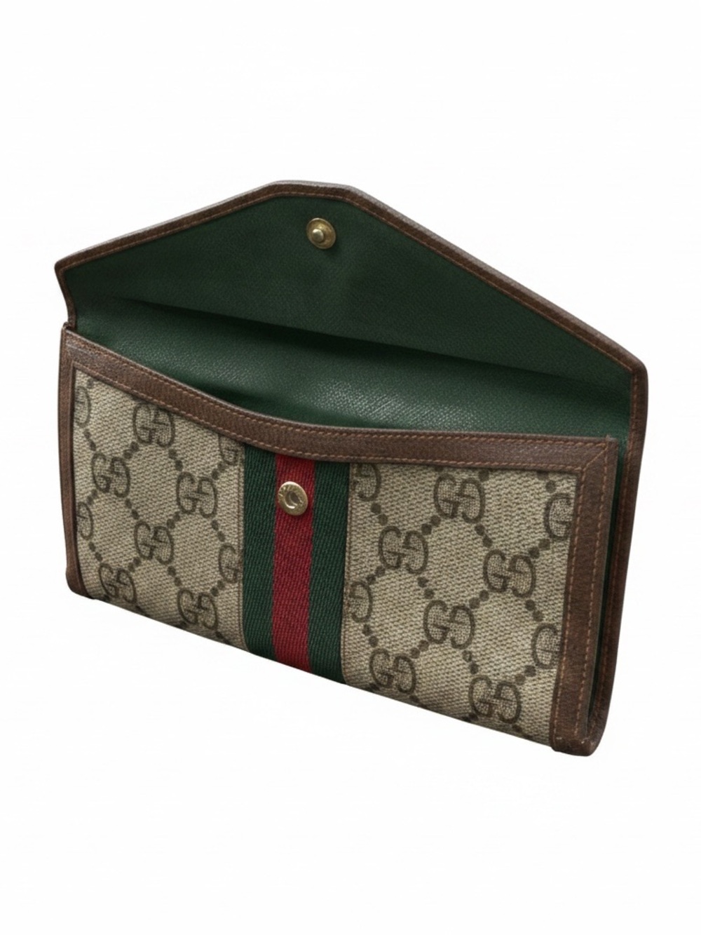 Vintage Gucci GG Supreme Sherry Line Long Wallet - Green Leather Interior - Picture 3 of 9